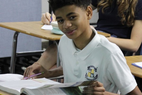 Student diligently learning