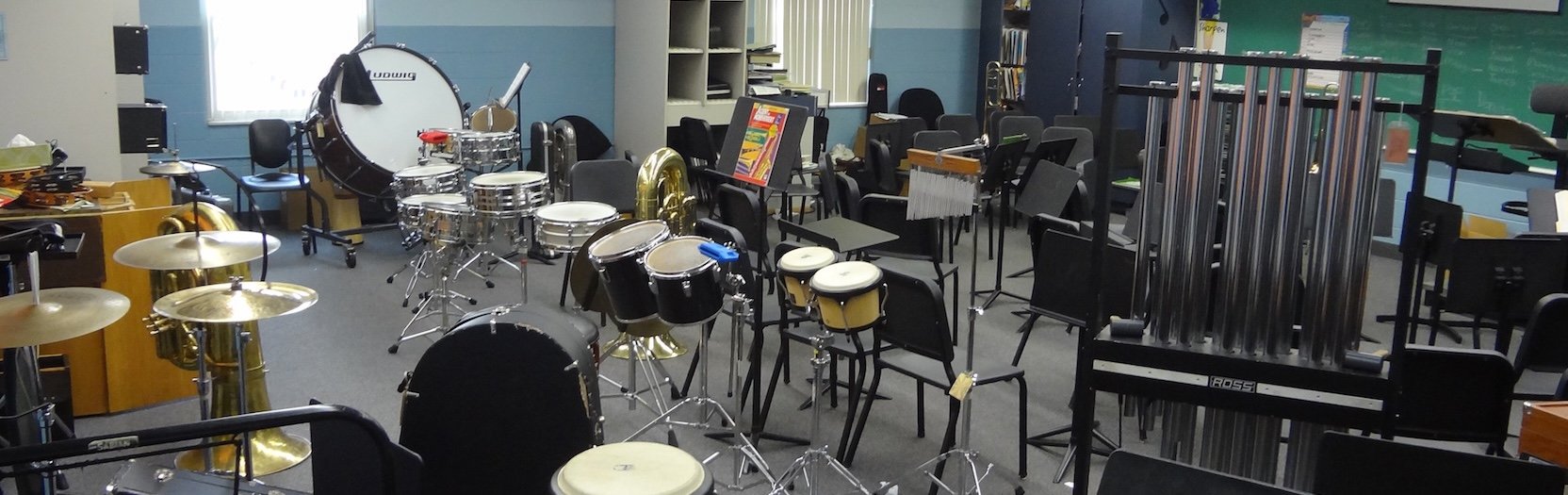 Music Classroom with band instruments