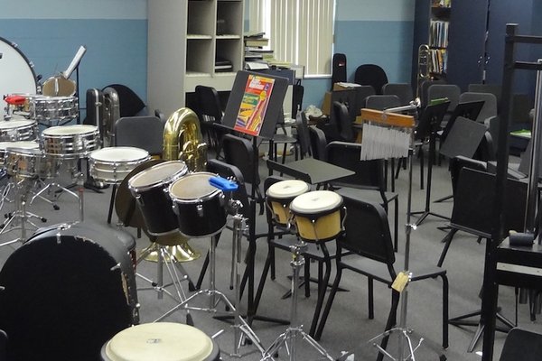Music Classroom with band instruments
